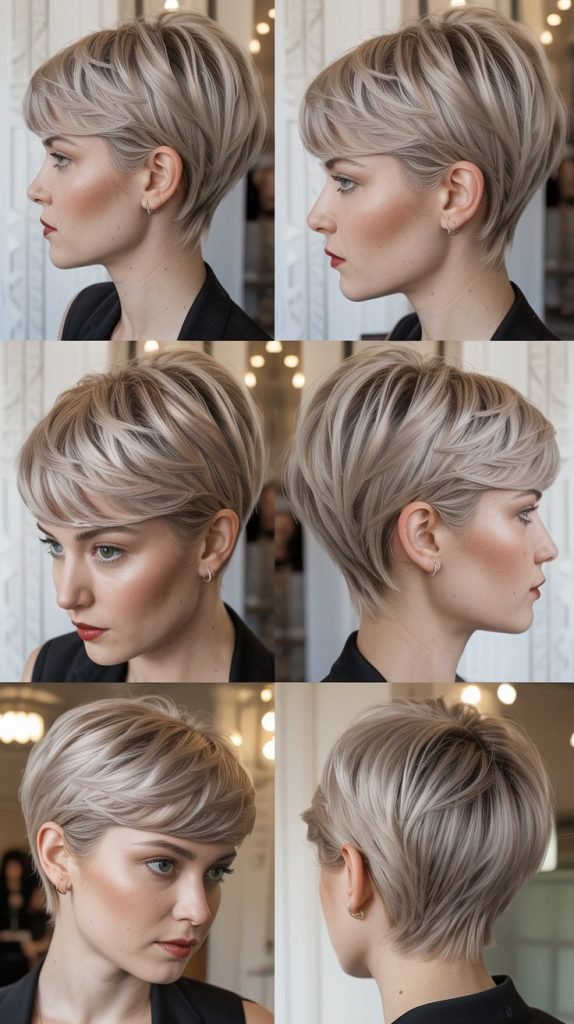31. Sculpted Pixie with Champagne Highlights