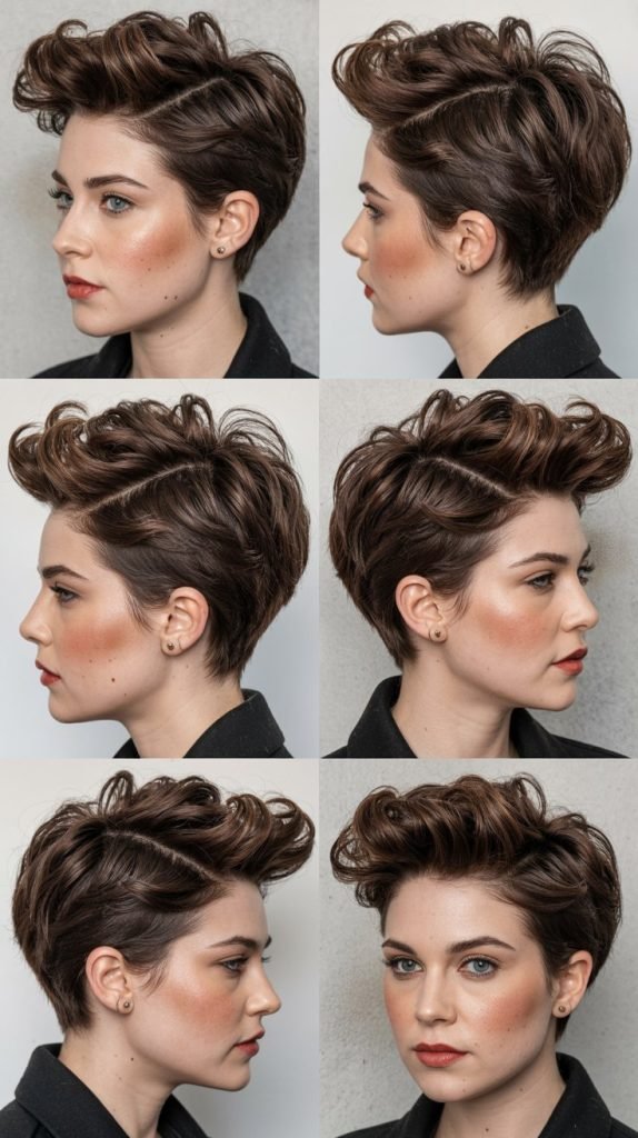 Textured Quiff Dark Brown Pixie