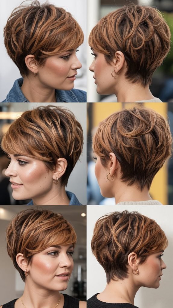 25. Voluminous Pixie with Honey and Caramel Highlights