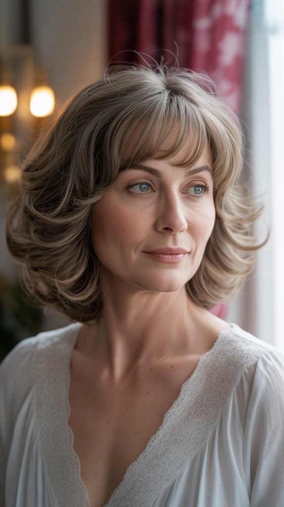 Long Bob with Curtain Bangs and Soft Curls