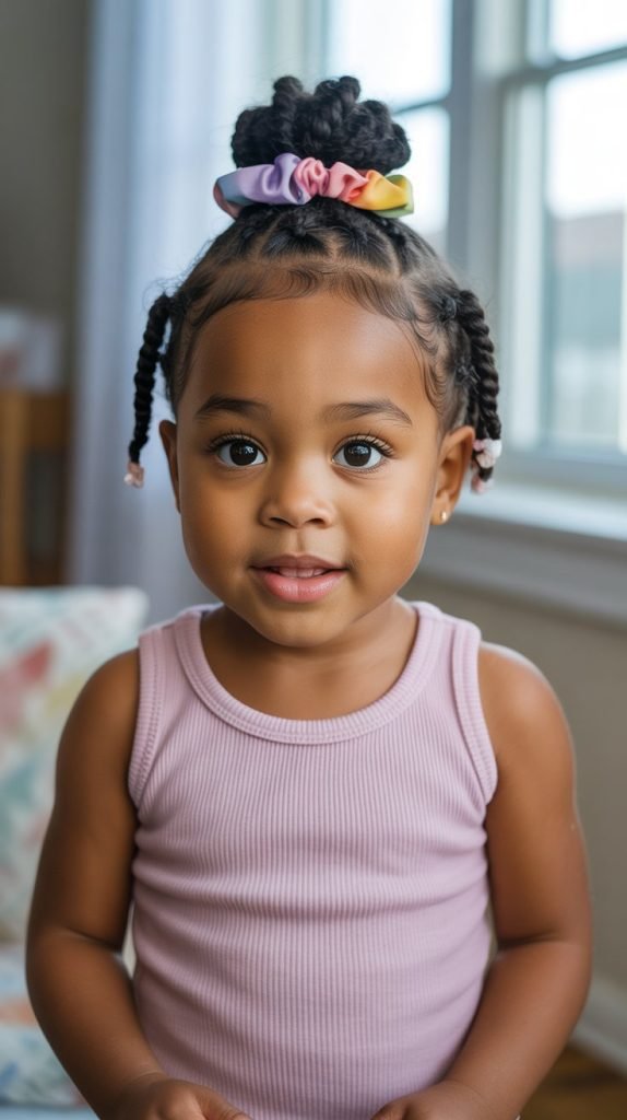 7. Mini Twists with Accessorized Top Knot