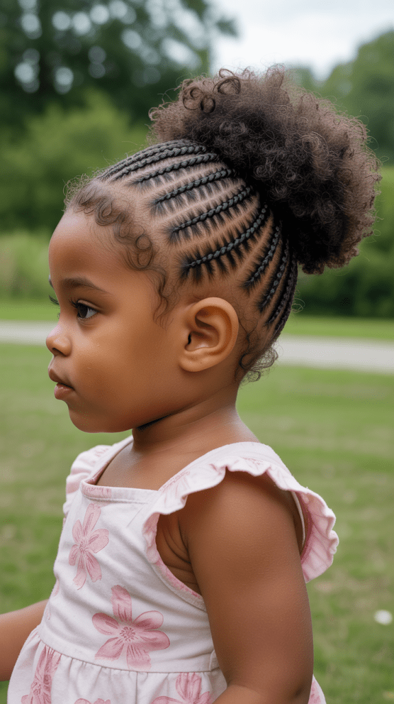 7. Front Cornrows with Puff Back