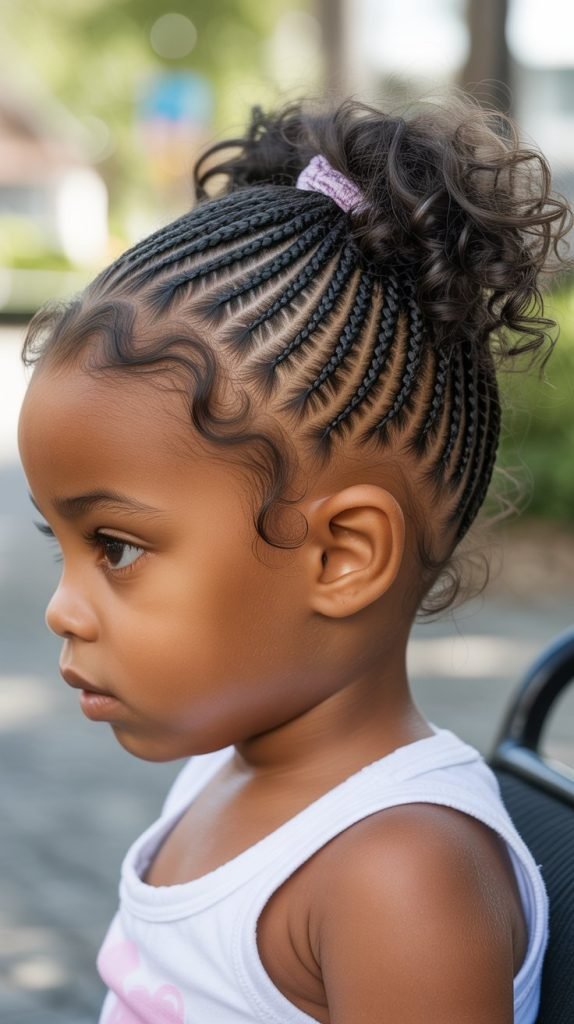 29. Cornrow Ponytail with Curly Ends