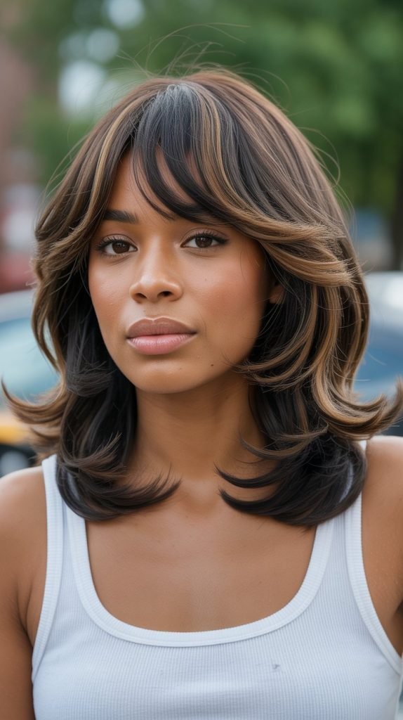 4. Layered Long Bob with Feathered Curtain Bangs