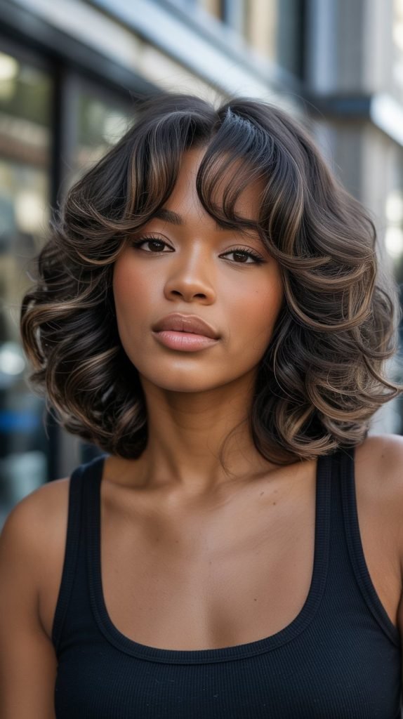 Voluminous Long Bob with Curtain Bangs