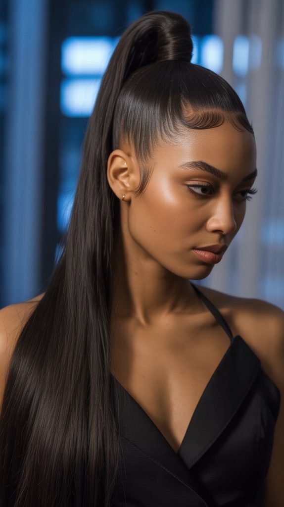 9. Sleek Ponytail with Weave