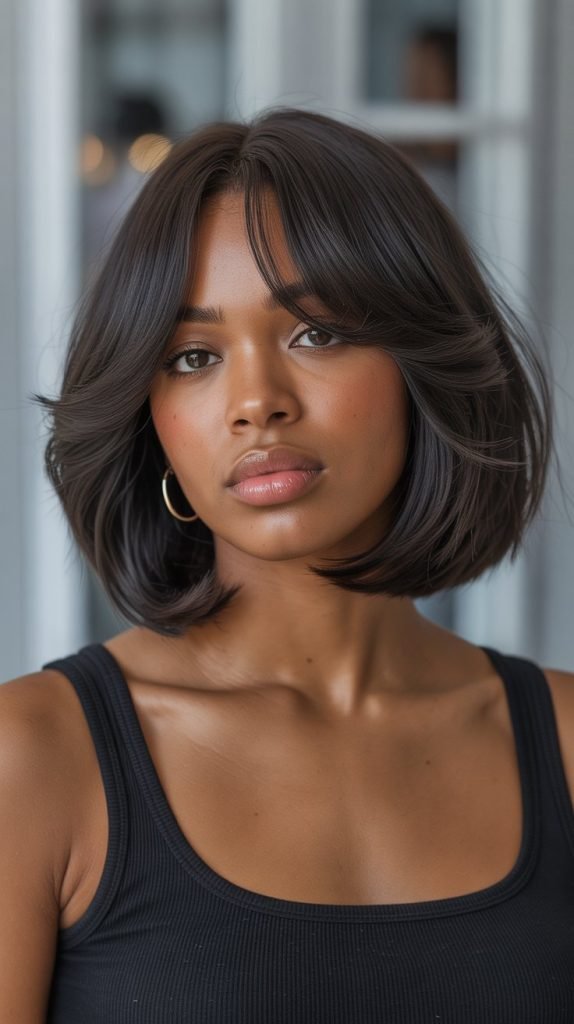 Long Bob with Curtain Bangs and Deep Side Part