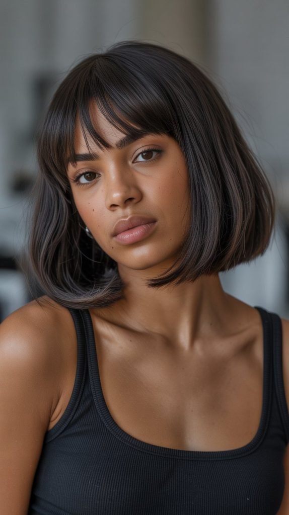 9. Long Bob with Baby Curtain Bangs