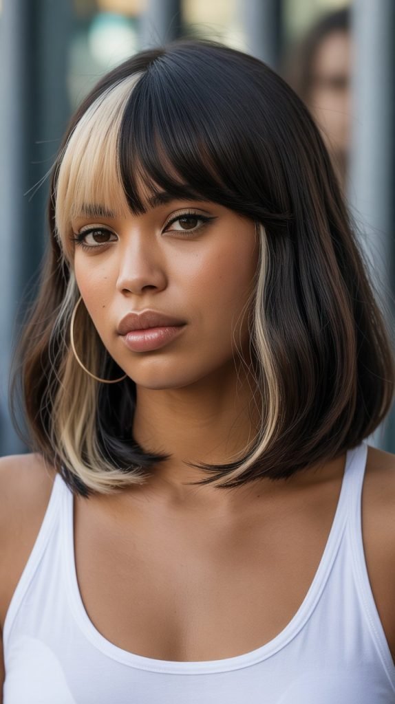 24. Long Bob with Curtain Bangs and Side Bangs Combination