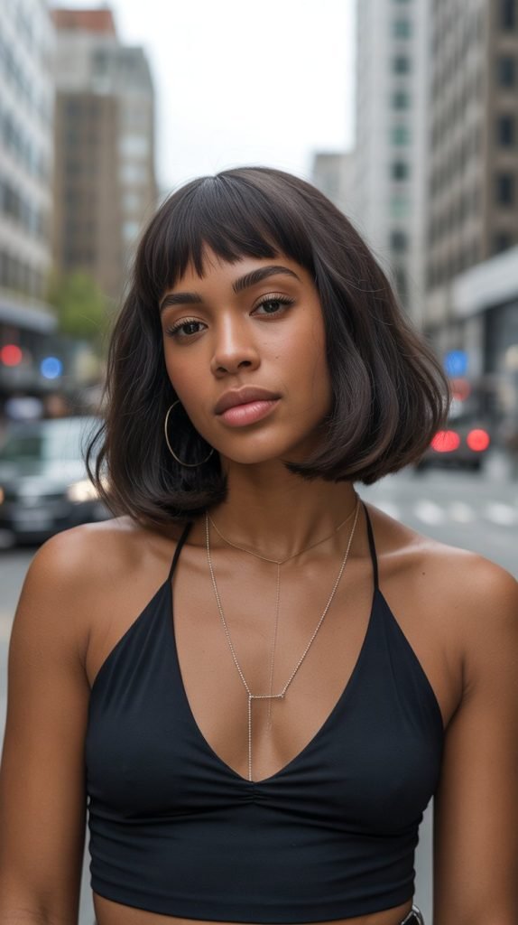 14. Long Bob with Baby Curtain Bangs