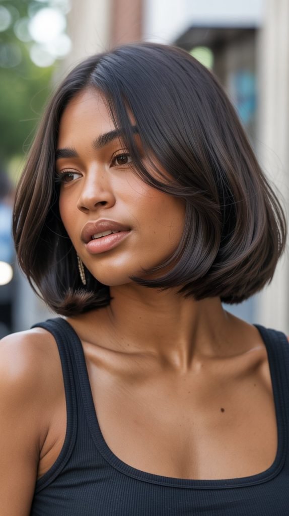 12. Long Bob with Curtain Bangs and Face-Framing Layers