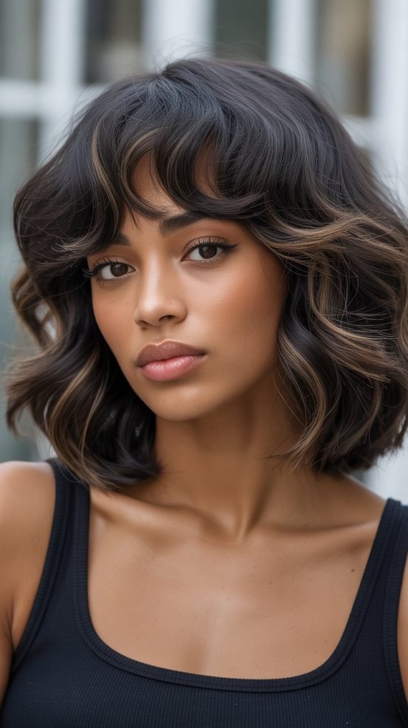 23. Long Bob with Full, Thick Curtain Bangs for Maximum Impact