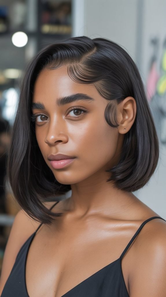 Sleek Long Bob with Baby Hairs Styled