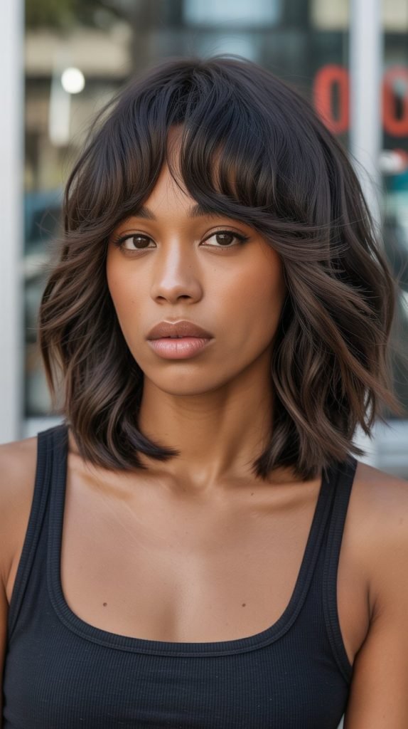 Long Bob with Piecey Curtain Bangs