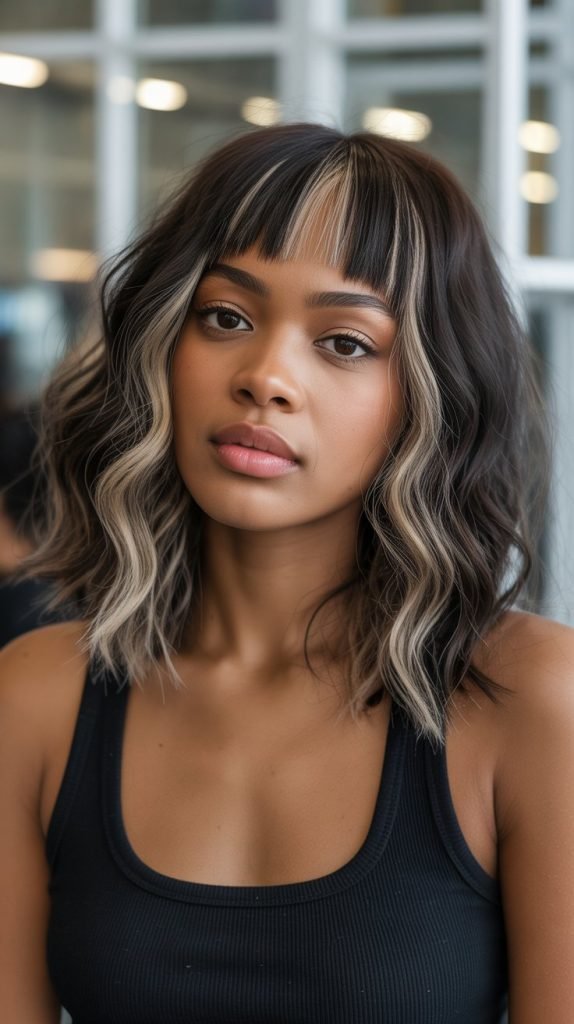 Long Bob with Curtain Bangs and Mixed Textures