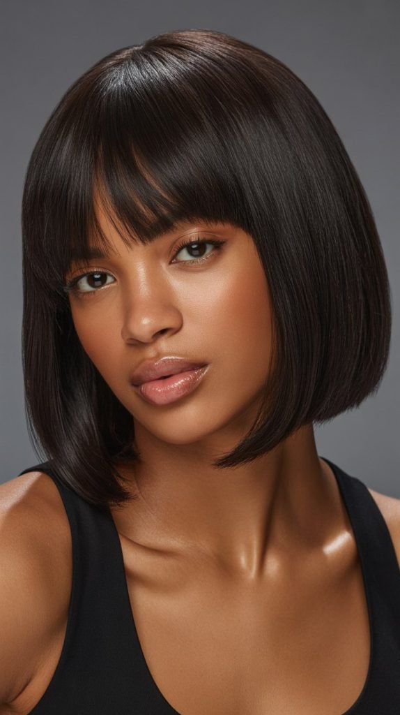 1. Classic Sleek Long Bob with Center-Parted Curtain Bangs