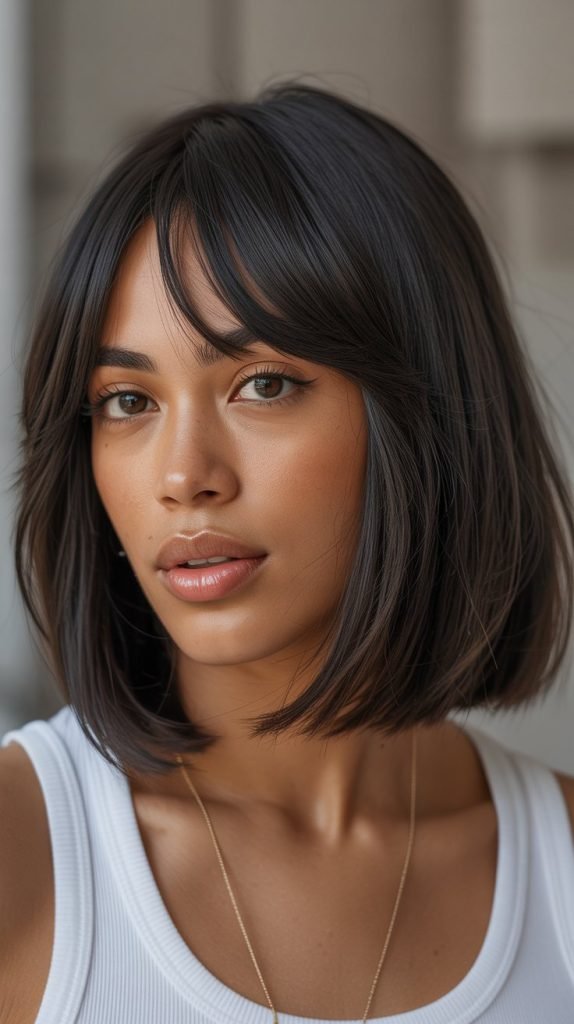 Long Bob with Wispy Curtain Bangs