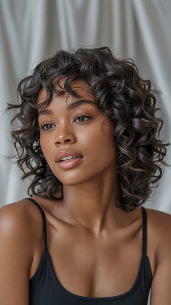 33. Long Bob with Curtain Bangs and Twist-Out Texture