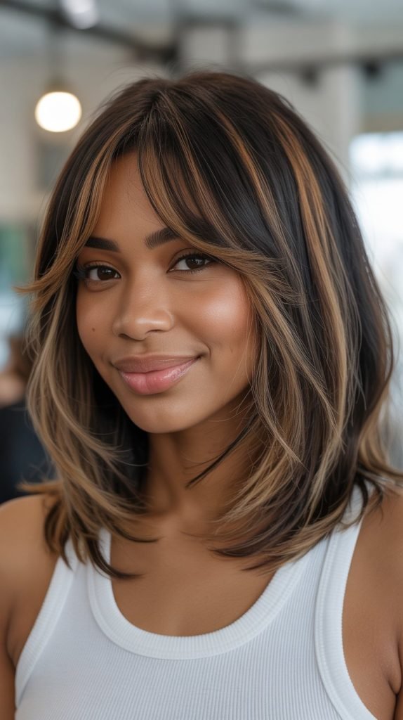 Long Bob with Curtain Bangs and Balayage