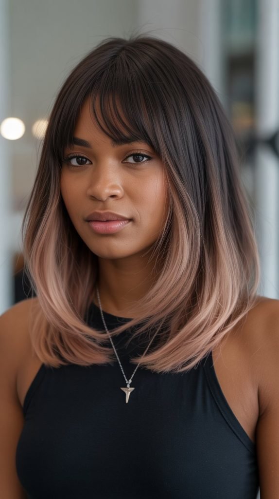 Long Bob with Curtain Bangs and Ombre