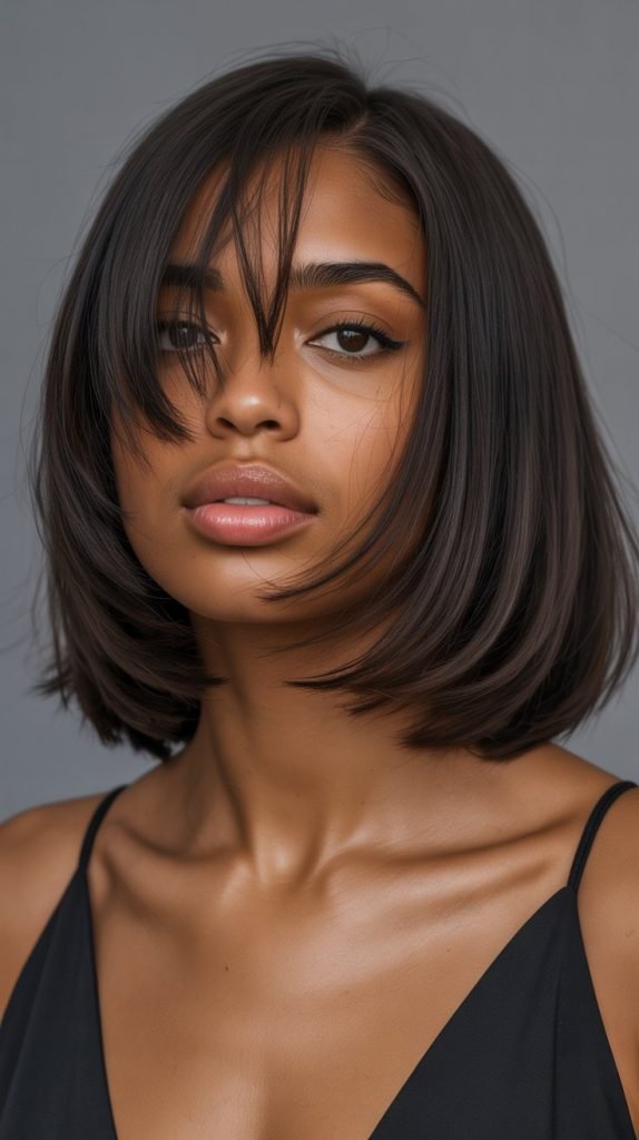 Long Bob with Swooped Curtain Bangs