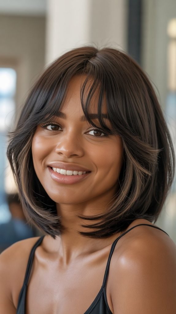 16. Long Bob with Curtain Bangs and Face-Framing Layers