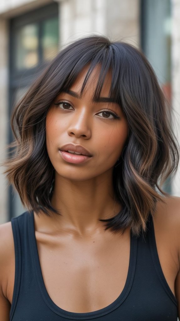 Long Bob with Curtain Bangs and Textured Ends