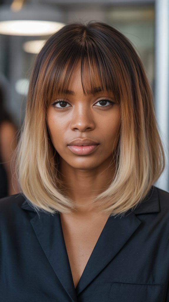 Long Bob with Curtain Bangs and Ombre