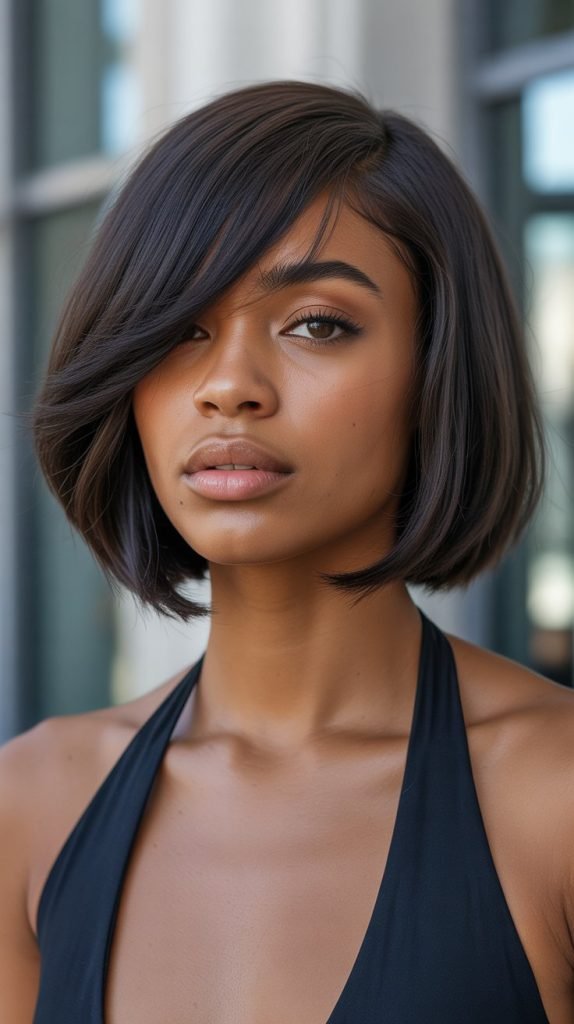 6. Wavy Long Bob with Soft Curtain Bangs