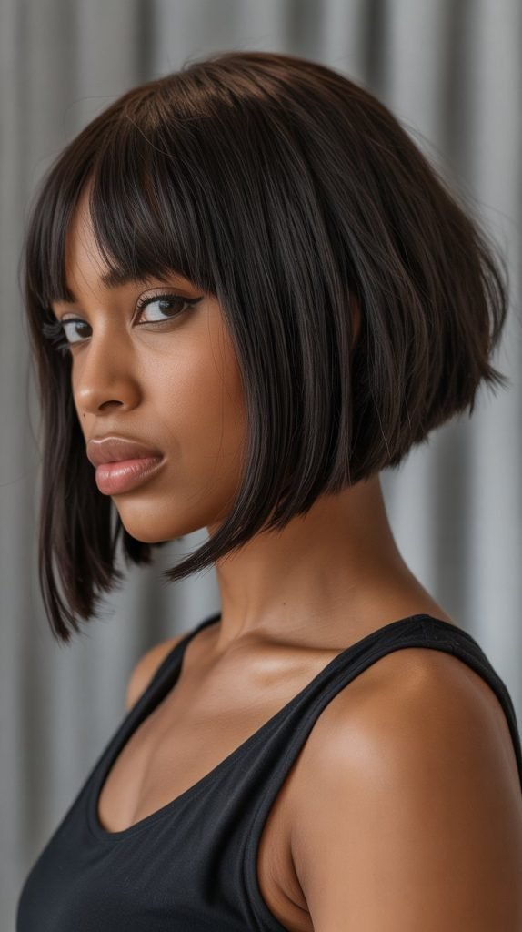 Asymmetrical Long Bob with Curtain Bangs
