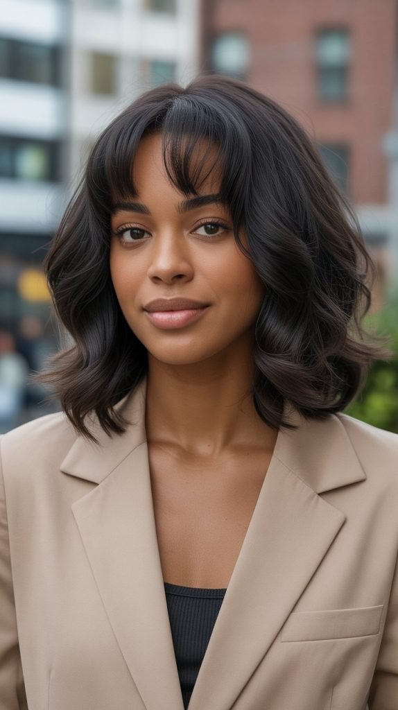 Long Bob with Curtain Bangs for Fine Hair