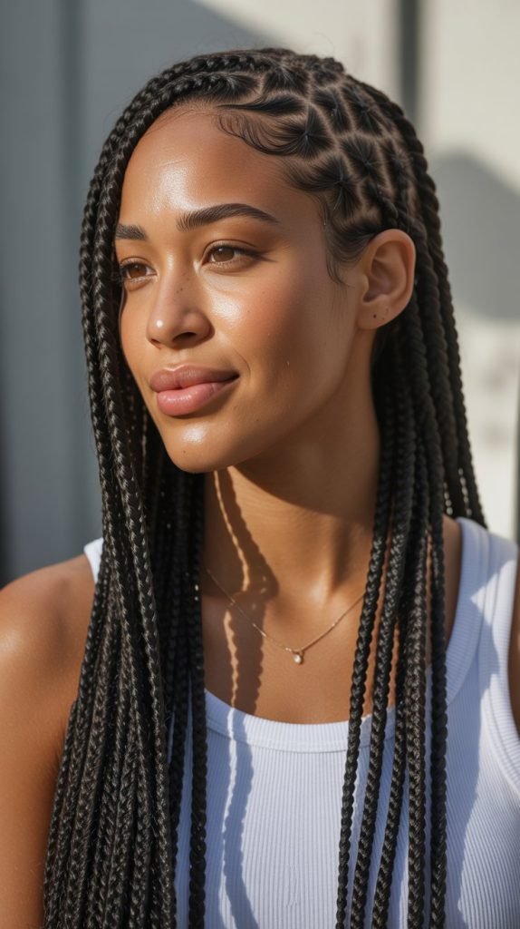 Side Part Knotless Braids for Heart-Shaped Faces
