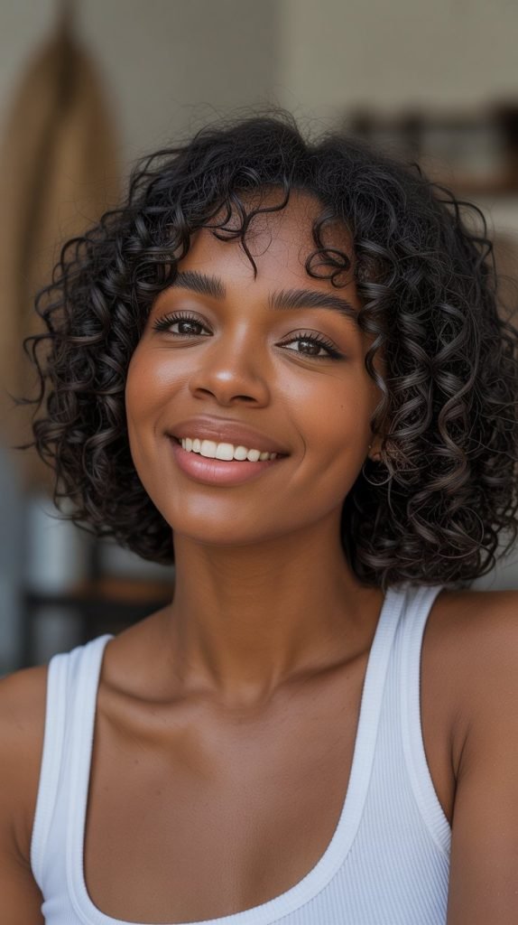 19. Long Bob with Curtain Bangs on Natural 4C Hair