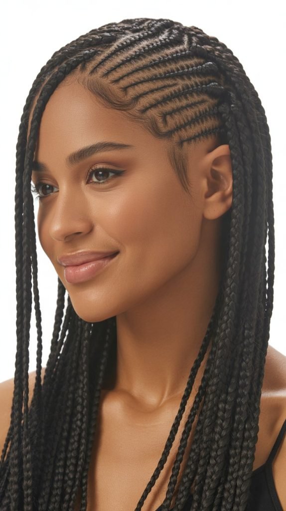 Side Part Knotless Braids with Stitch Braids