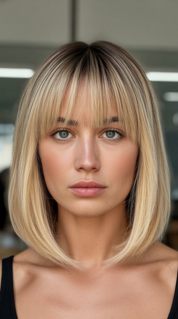 Blonde Balayage Bob with Bangs