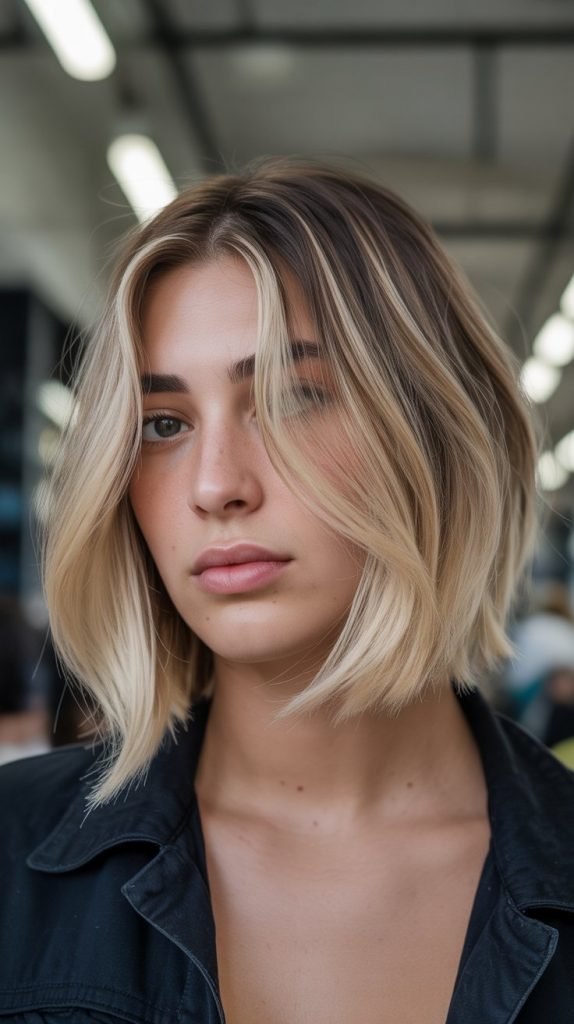 Blonde Balayage Bob with Money Piece
