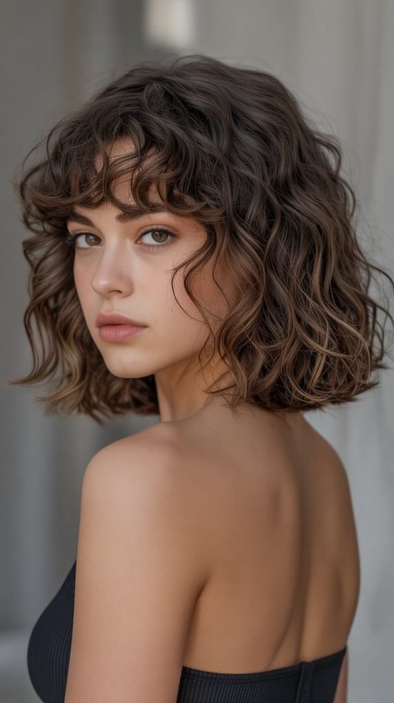 4. Blunt Cut Long Bob with Curtain Bangs