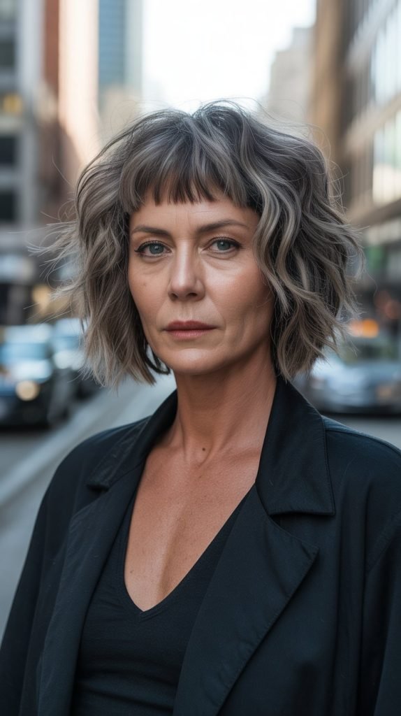 32. Textured Long Bob with Choppy Micro Bangs