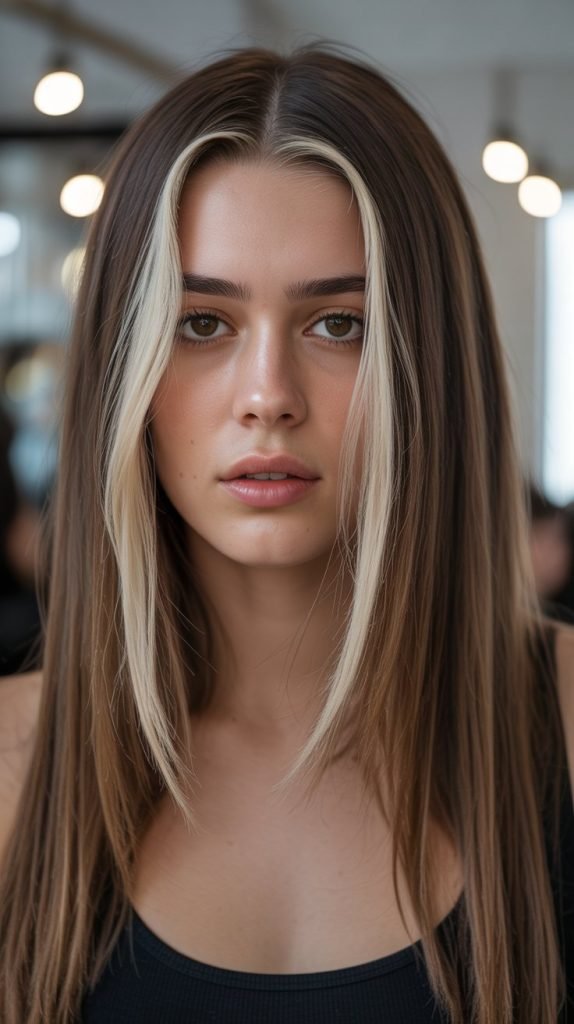 4. Icy Blonde Money Pieces on Brunette