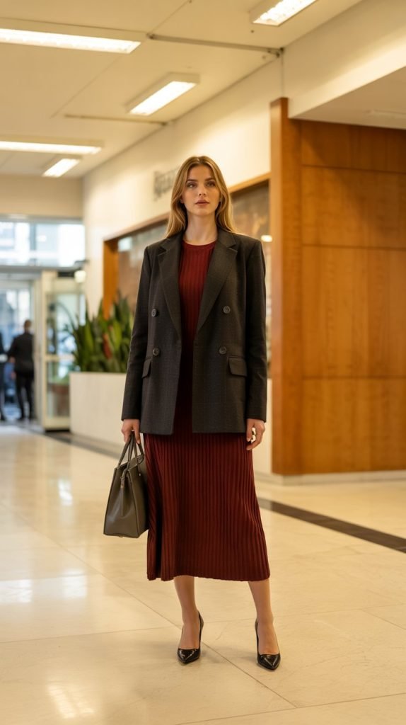 Wool Blazer Over Knit Dress