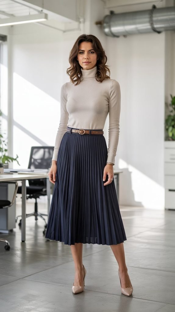 Pleated Midi Skirt with Structured Top