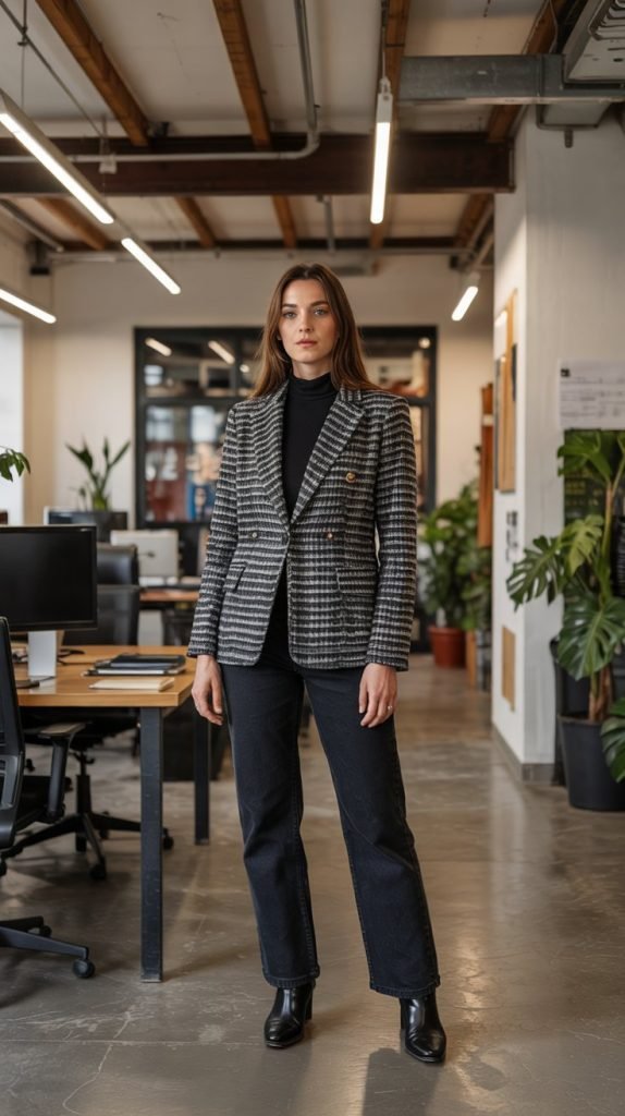 Tweed Blazer with Dark Denim