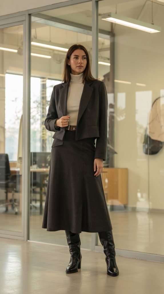  Midi Skirt with Knee-High Boots