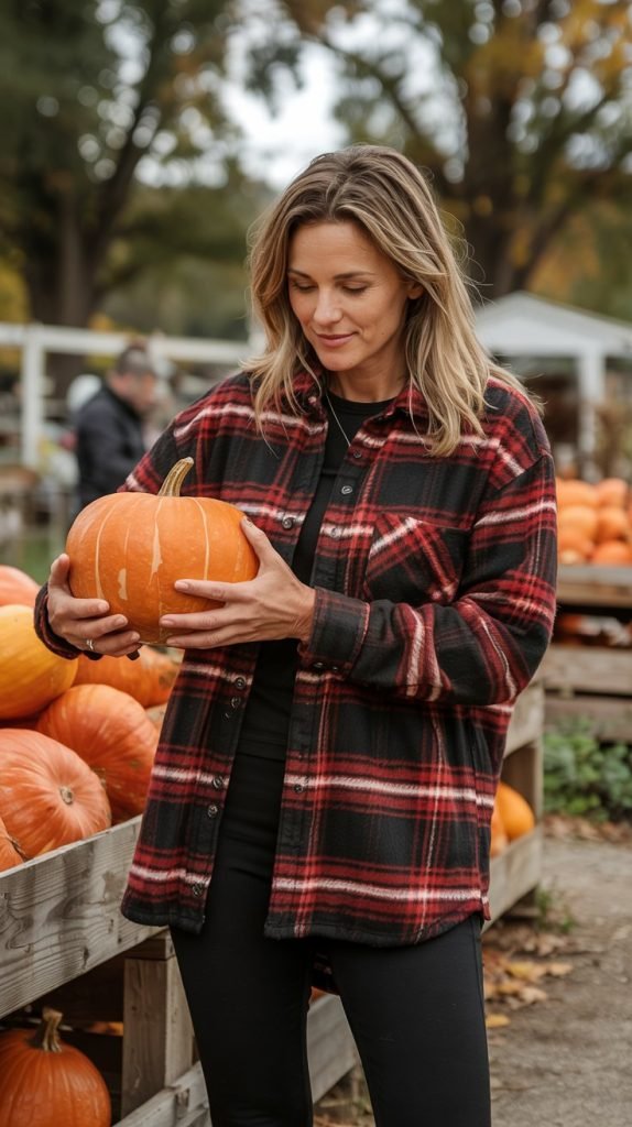  Plaid Shirt Jacket with Black Leggings