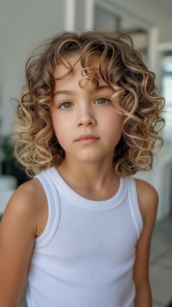 16. Blonde Highlights on Curly Brown Hair