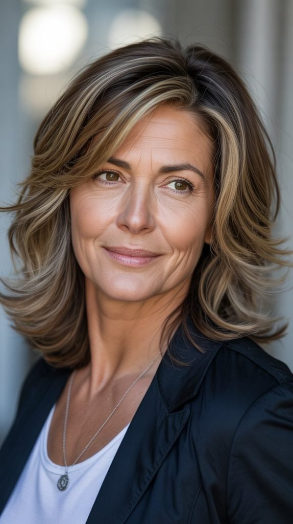 . Classic Shoulder-Length Layers with Face-Framing Highlights