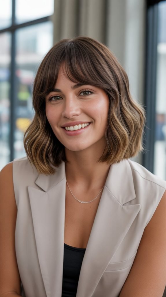 Long Bob with Curtain Bangs Confidence and Empowerment