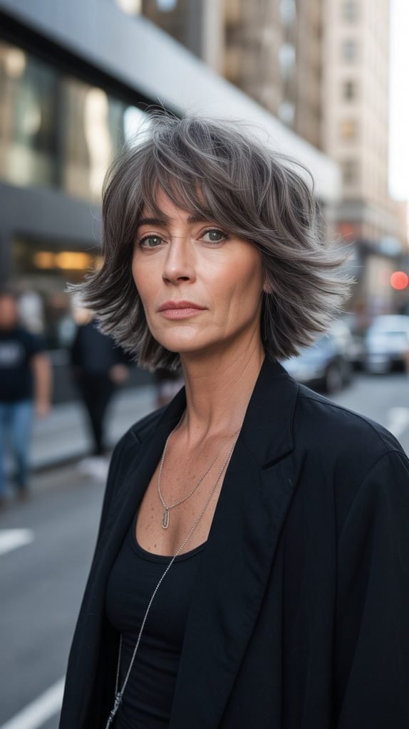23. Razor-Cut Long Bob with Edgy Bangs