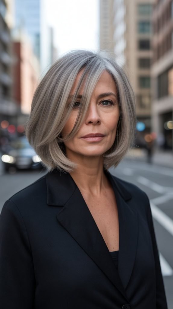 4. Asymmetrical Long Bob with Angled Bangs