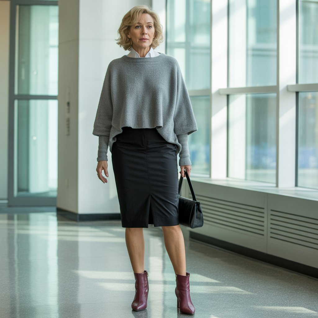 12. Oversized Sweater with Pencil Skirt